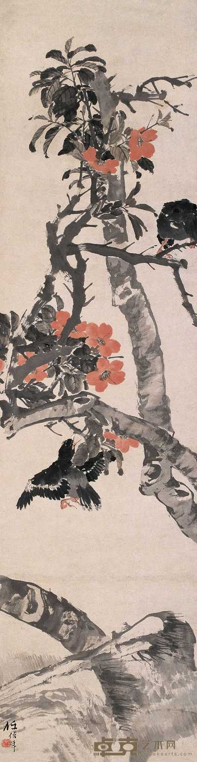 任伯年 花鸟 立轴 147.5×39cm